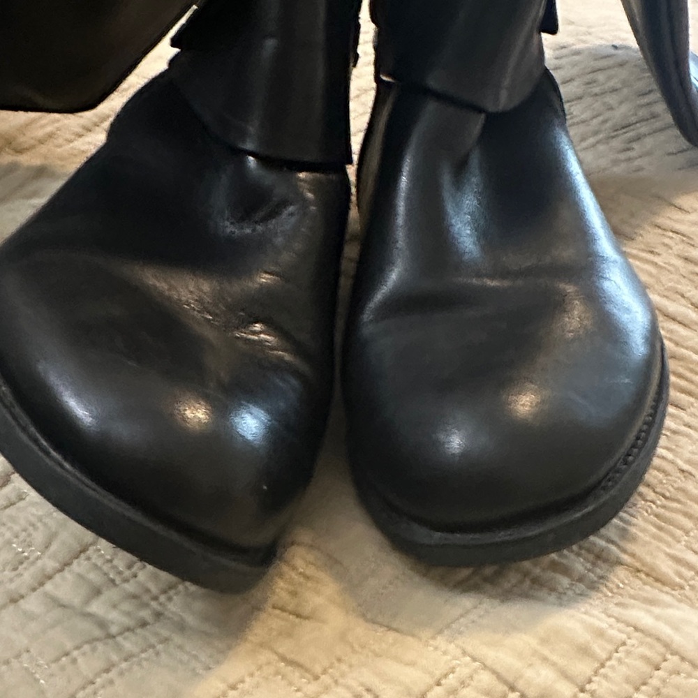 Vince Camuto Black Leather Heeled Boots with Gold Accents - Picture 4 of 6